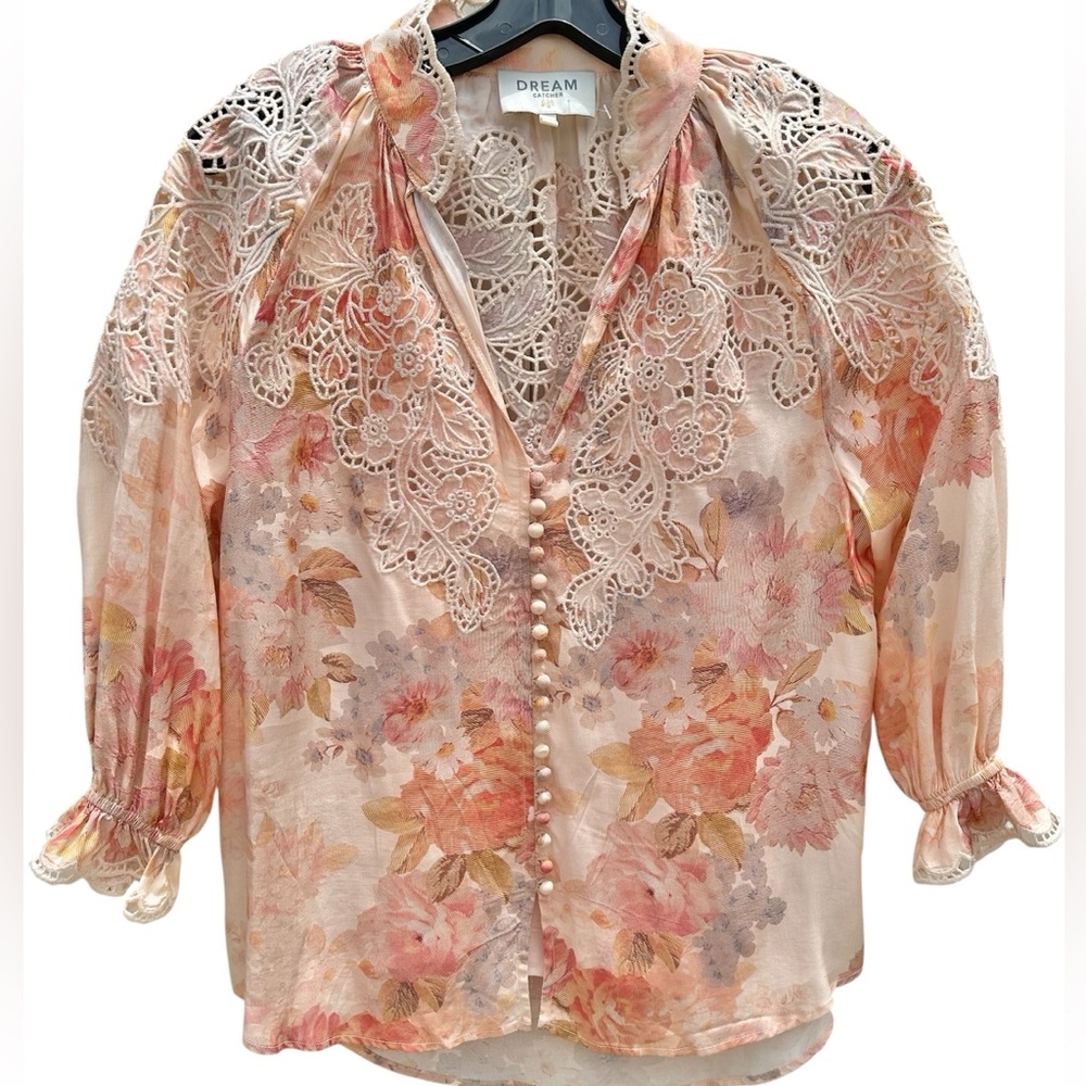 DREAM CATCHER Floral Lace Cottagecore Romantic Pixie Blouse Top Size S